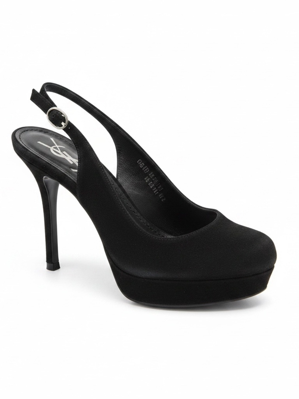 Yves Saint Laurent Black Slingback Platform Pump with Ankle Strap